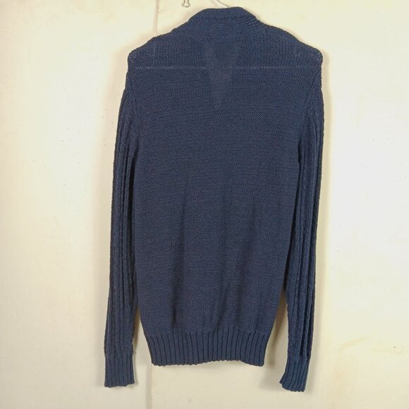 H&M Womens Navy Blue Ribbed Knitted Sweater Medium Twist Front Oversized Sleeves - Picture 9 of 9